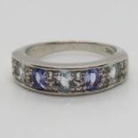 Espirito Santo Aquamarine Tanzanite and White Topaz Silver Ring Size N