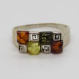 Baltic Champagne Cognac and Green Amber Silver Ring Size P
