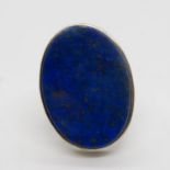 Very large silver ring with oval blue centre stone size N 19g