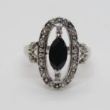 Black Spinel and White Topaz Silver Ring
