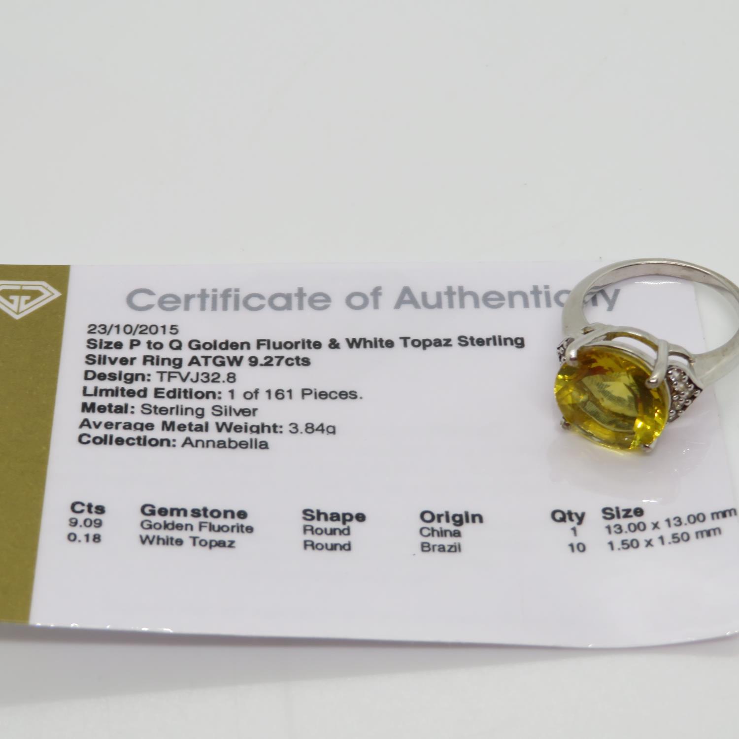 Golden Flourite and White Topaz Silver Ring Size P - Image 3 of 3