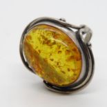 Silver and Amber ring Size O 8.2g total weight