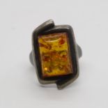 Silver and Amber ring size M 7g total weight