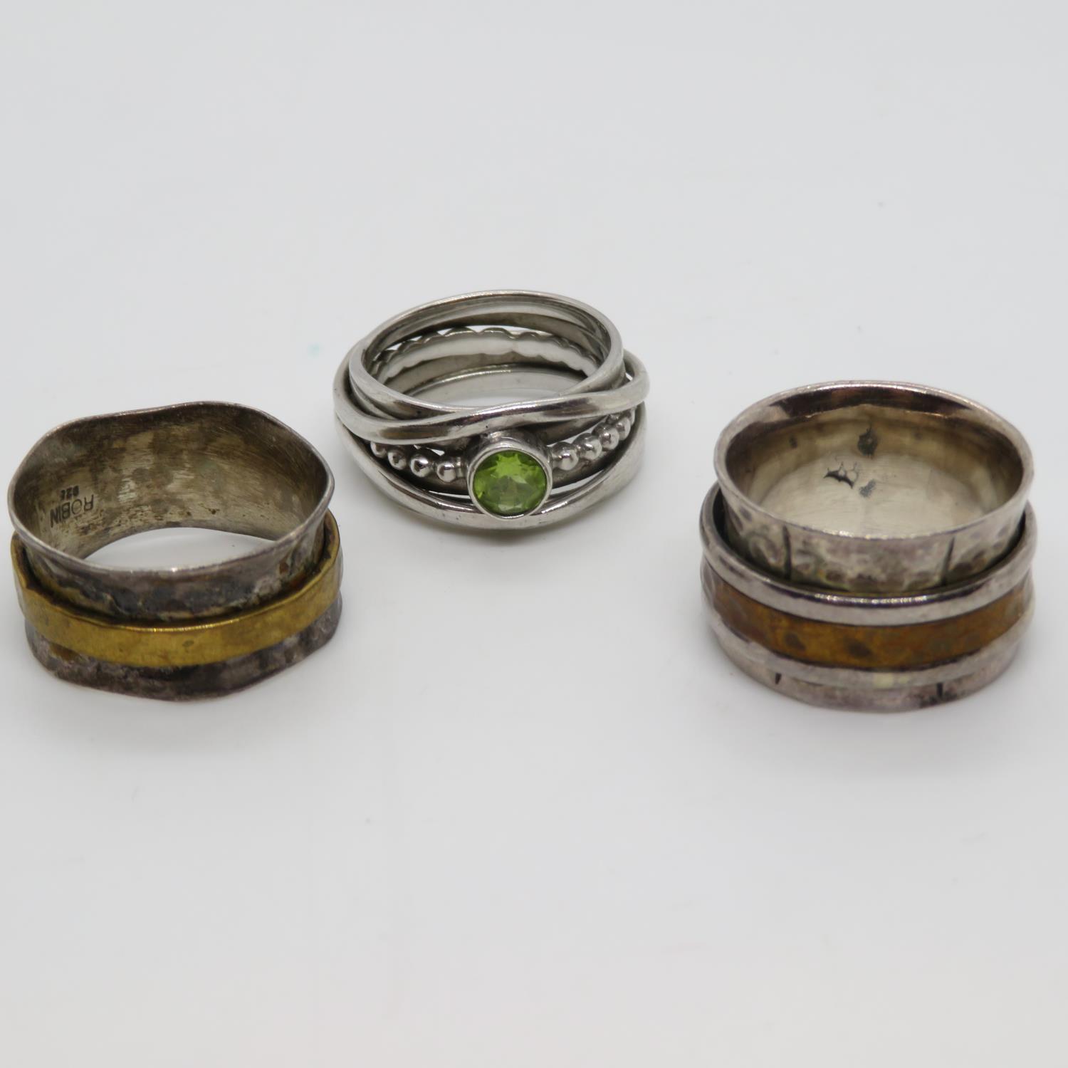 3x intricate design silver rings sizes O, P and Q 26.8g total weight