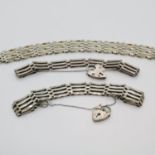 Trio of silver gate bracelets with heart shaped locks 41.6g