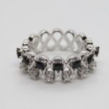 Black Spinel and White Zircon Silver Ring Size P