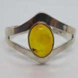 Silver and Amber adjustable bangle 36.1g