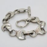 Fancy link industrial style silver bracelet 26cm long 72.4g