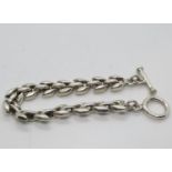 Silver link bracelet with T Bar and Loop fastener 37.5g