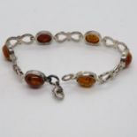 Silver and Amber fancy link bracelet 13.2g