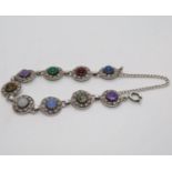 Fancy silver bracelet with coloured gemstones 15.2g