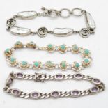 3x stone set bracelets - turquoise and pearl. 38.5g
