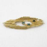 Brutalist gold brooch 2.5" long HM 585 10.1g