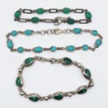 3x silver, malachite, turquoise and haemotite bracelet 29.5g