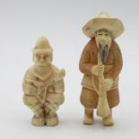 2x carved ivory figures, 1x 2.5" and 1x 2"