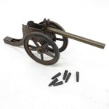 11" desk top cannon with wooden missiles spring loaded