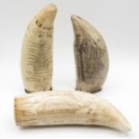 3x faux ivory scrimshaw items