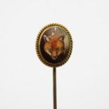 High carat gold pin with enamelled fox head design