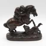 Marked P GAYRARD bronze monkey riding horse whilst being attacked by a dog 4.5" high x 5" long
