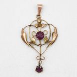 Amethyst and 9ct gold Art Deco pendant 1.6g