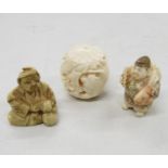 3x carved ivory Netsuke