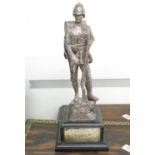 Silver HM plaque with epoxy filled silver covered figure of soldier. Stands 13" tall.