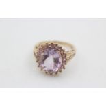 9ct gold amethyst & ruby halo cocktail ring (3.8g) size N