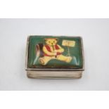 Vintage Hallmarked 1977 London STERLING SILVER Pill Box w/ Enamel Detail (24g)
