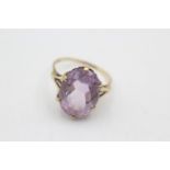 9ct gold vintage amethyst solitaire cocktail ring (5g)size R