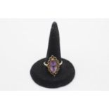 9ct gold vintage amethyst solitaire navette ring (3.3g) size R