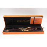 Gents STUHRLING Original Quality Gold Tone WRISTWATCH Quartz WORKING Boxed