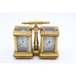 Vintage Reproduction BRASS Double Cased Miniature CLOCK / THERMOMETER Key-Wind