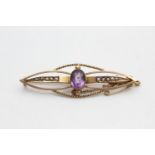 9ct gold antique amethyst & seed pearl brooch (3g)