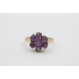 9ct gold amethyst floral cluster ring (2.6g) Size L