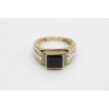 9ct gold vintage onyx & diamond signet ring (4.7g) Size T