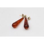 9ct gold amber long drop earrings (2.4g)