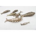 Collection of articulated silver fish 7x in total