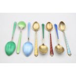 8 x Assorted Vintage .925 STERLING SILVER Guilloche Enamel Teaspoons (78g)