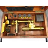 Brass SEIBERT microscope with spare lenses in wooden box