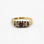 Gold gypsy style ring with garnets and diamonds HM 18ct 2.3g size L