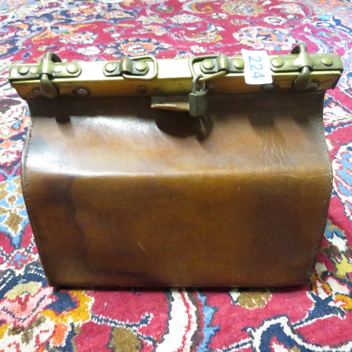 Leather and brass Gladstone bag