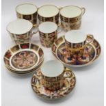 Collection of 7x Royal Crown Derby Imari cups and 5x saucers