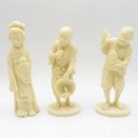 3x 5" carved ivory figures excellent detail all signed to base