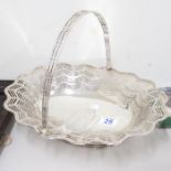 George III silver swing handled basket tray 22.5oz