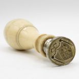 Very nice Georgian seal with ivory handle with Shaftoe family crest 4" long