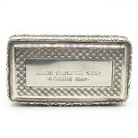 Silver snuff box engraved to James Carswell Snr. 10 Canning Place - possibly James Carswell designer
