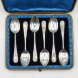 Set of early silver spoons in leather box each weighing 13.5g