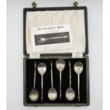 Boxed set of silver spoons copies of The Lion Sejant spoon 1590