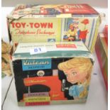 Vulcan Minor boxed sewing machine and Toy Town telephone exchange boxed