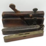 Mahogany plane along with a mahogany leather cased spirit level